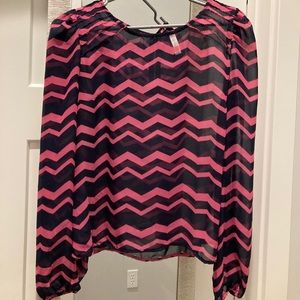 Navy and pink detail sheer blouse